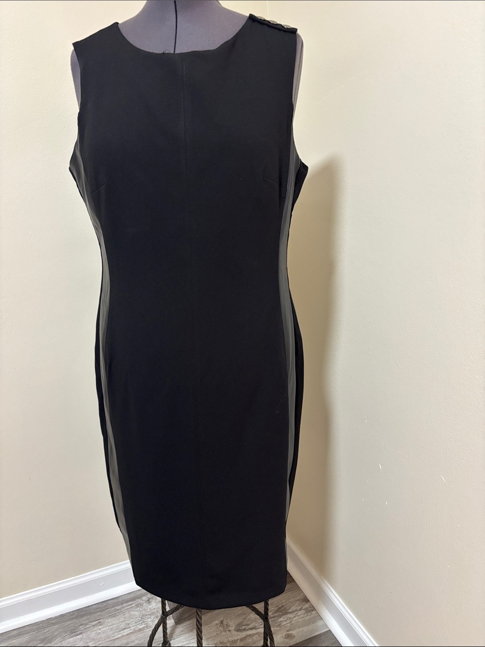 White House Black Market Classic Black Sheath Dress - with leather side panels
